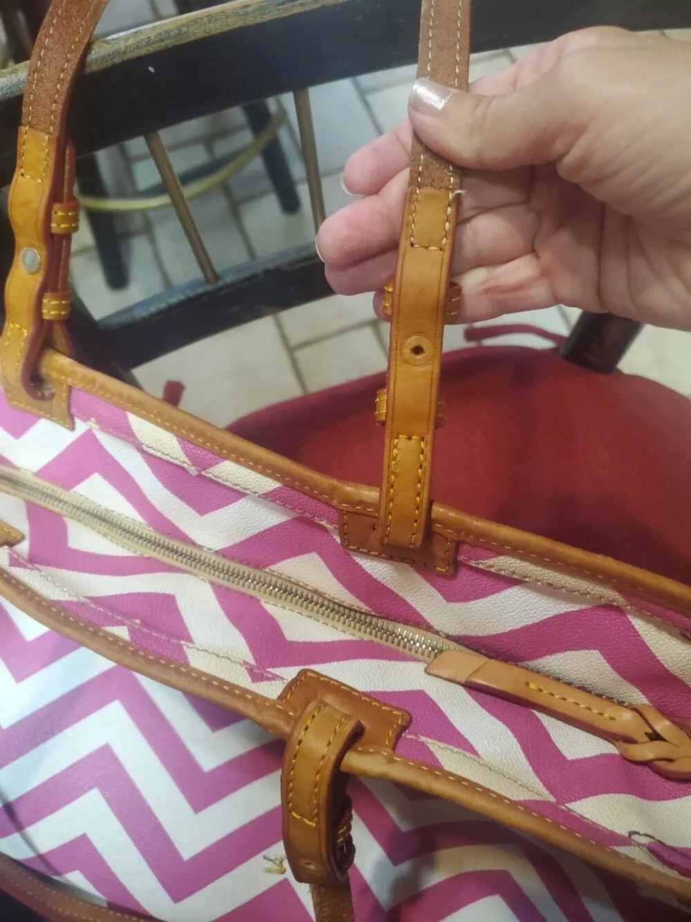 Authentic Pink and white Chevron Dooney and Bourke Tote Purse